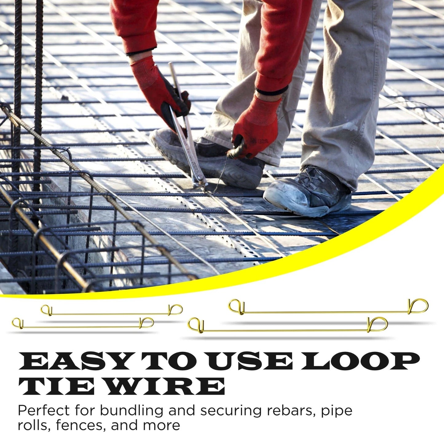 6 Inch x 1000pc YELLOW PVC COATED Double Loop Rebar Wire Tie, 16 Gage SIMBASTEEL