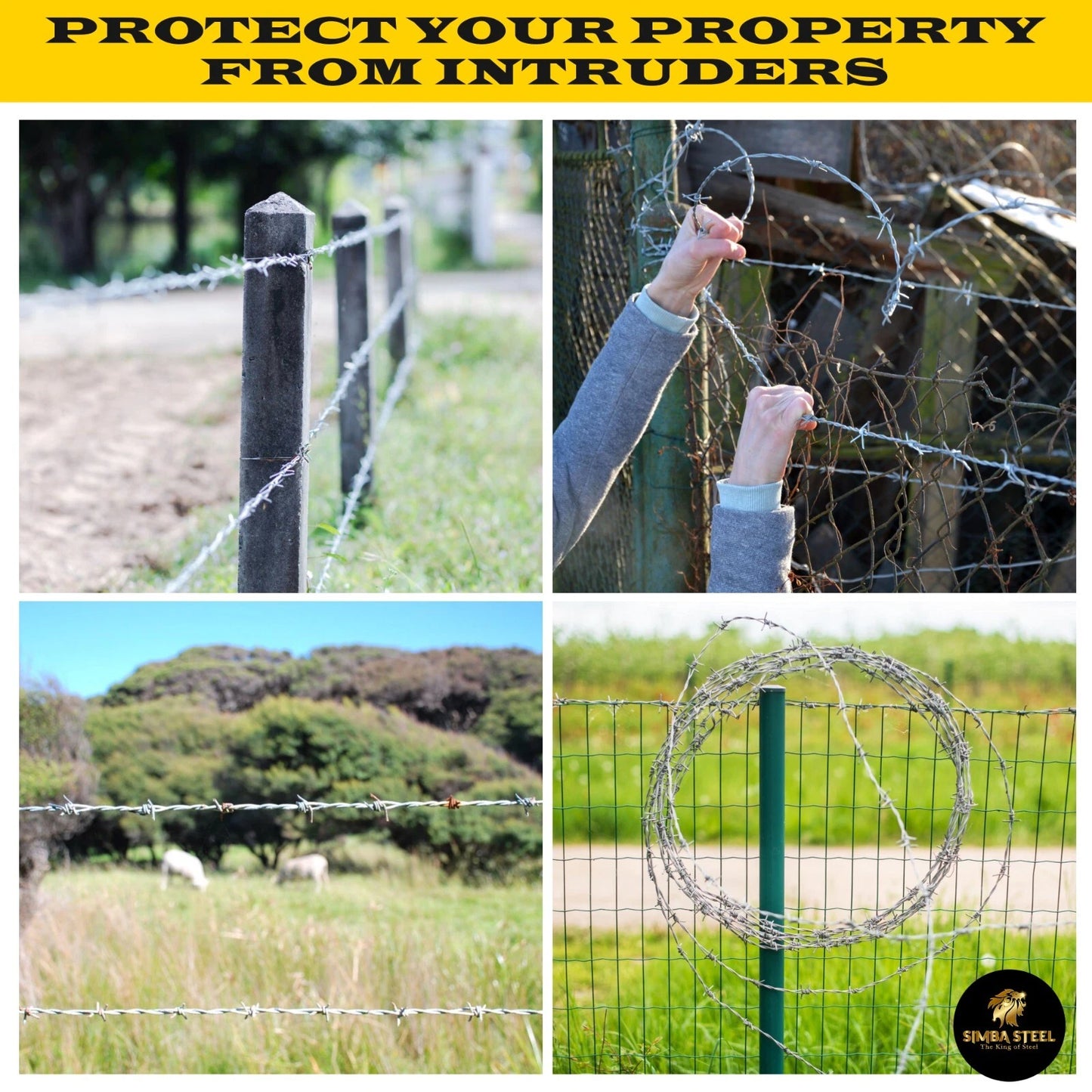 25 FT Roll Barbed Wire 16 Ga STRONG | 4-Point | 5" Spacing | Free Gloves | SIMBA STEEL