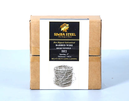 50 FT Barbed Wire Roll + Gloves 16 Ga STRONG | 4-Point | 5" Spacing SIMBA STEEL