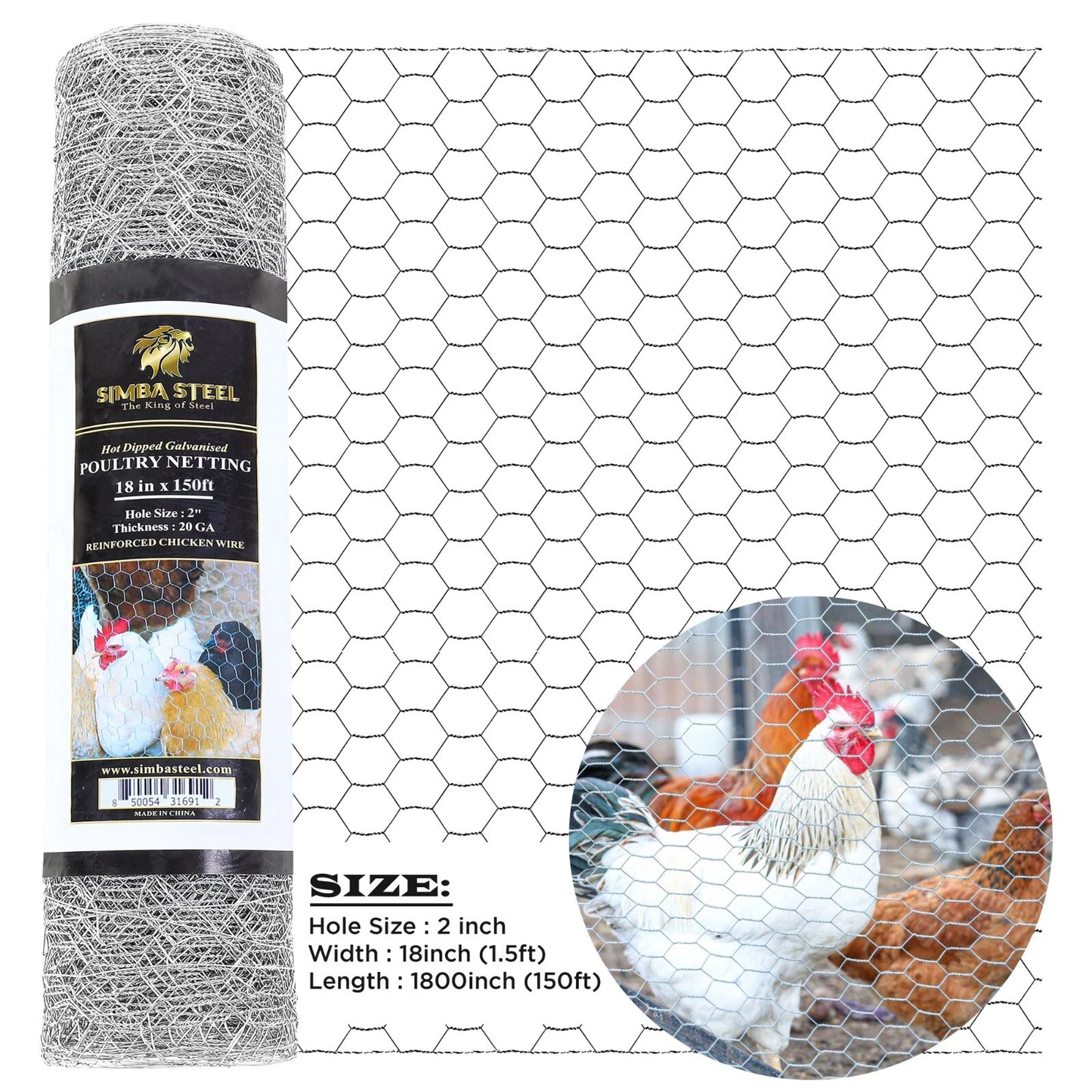 Galvanized Poultry Net - Fencing Chicken Wire 2" Hole - Many Sizes Poultry Mesh