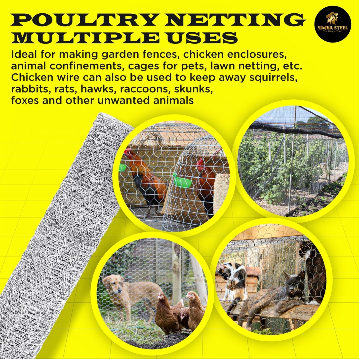 Galvanized Poultry Net - Fencing Chicken Wire 2" Hole - Many Sizes Poultry Mesh