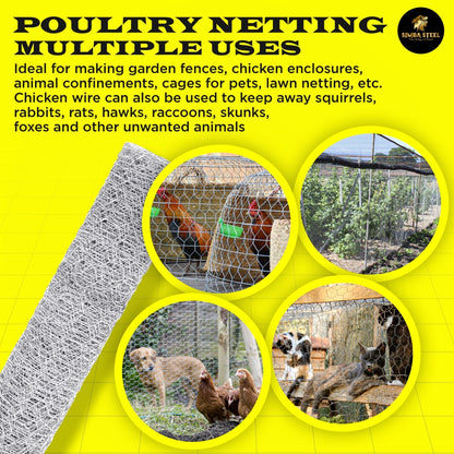 Galvanized Poultry Net - Fencing Chicken Wire 2" Hole - Many Sizes Poultry Mesh