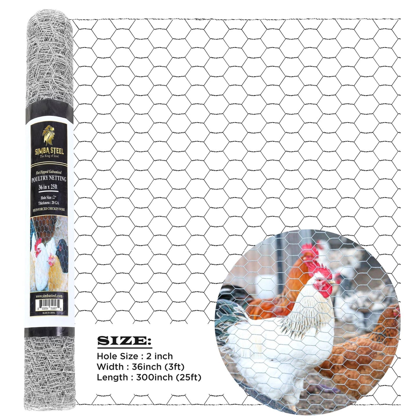 Galvanized Poultry Net - Fencing Chicken Wire 2" Hole - Many Sizes Poultry Mesh