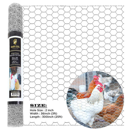 Galvanized Poultry Net - Fencing Chicken Wire 2" Hole - Many Sizes Poultry Mesh
