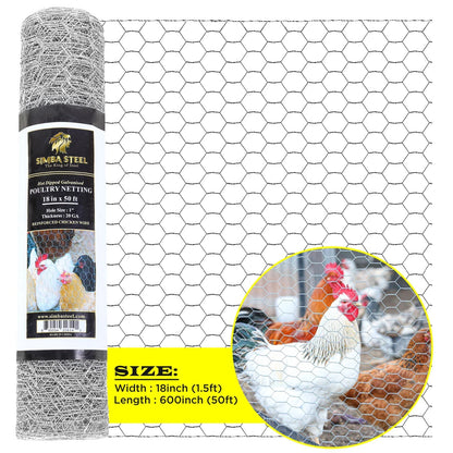Chicken Wire 1" Hole - 12" - 72" Poultry Mesh Galvanized Poultry Net - Fencing