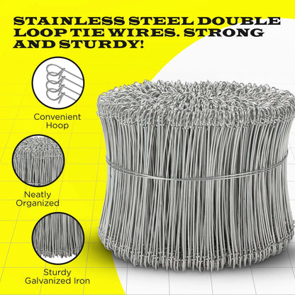 8 Inch x 1000pc STAINLESS STEEL Double Loop Rebar Wire Ties, 16 Gage, SIMBASTEEL
