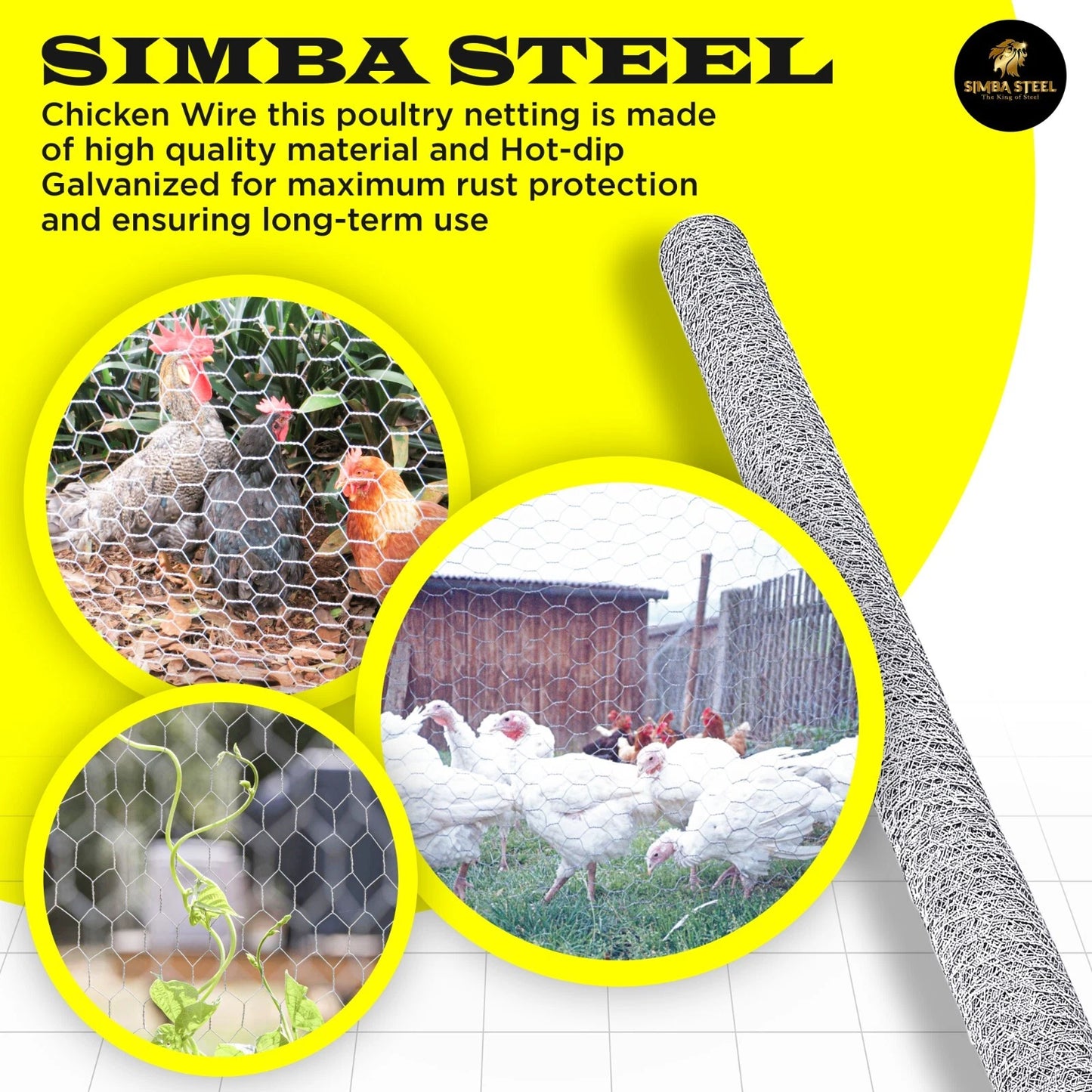 Chicken Wire 1" Hole - 12" - 72" Poultry Mesh Galvanized Poultry Net - Fencing
