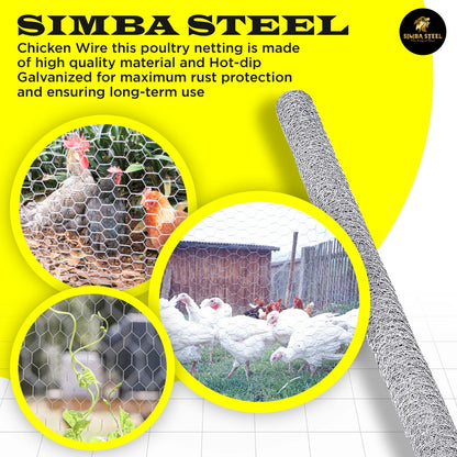 Chicken Wire 1" Hole - 12" - 72" Poultry Mesh Galvanized Poultry Net - Fencing