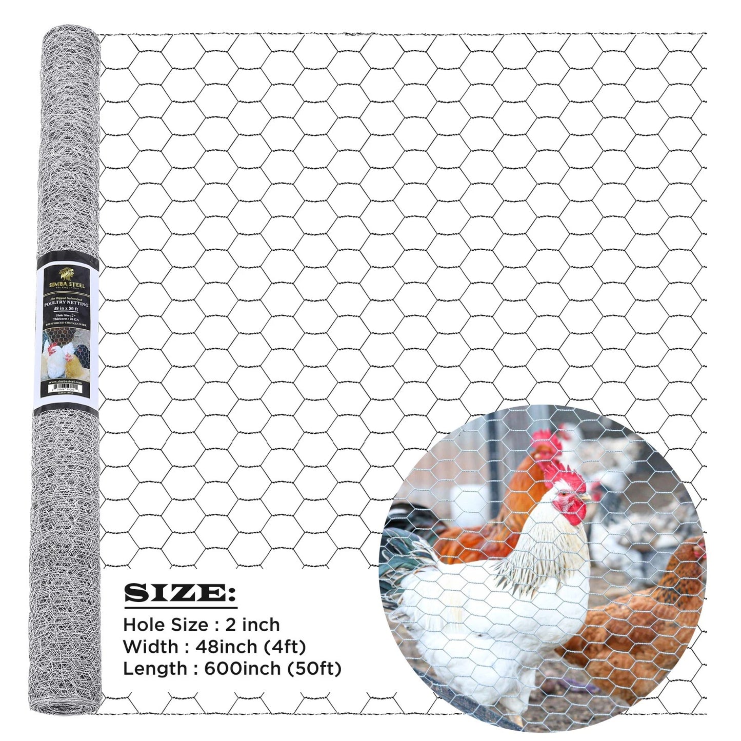 Galvanized Poultry Net - Fencing Chicken Wire 2" Hole - Many Sizes Poultry Mesh