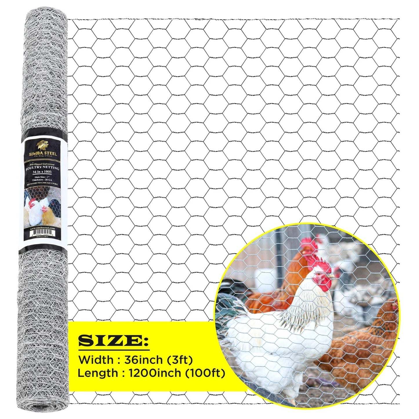 Chicken Wire 1" Hole - 12" - 72" Poultry Mesh Galvanized Poultry Net - Fencing