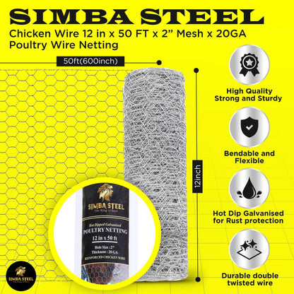 Galvanized Poultry Net - Fencing Chicken Wire 2" Hole - Many Sizes Poultry Mesh
