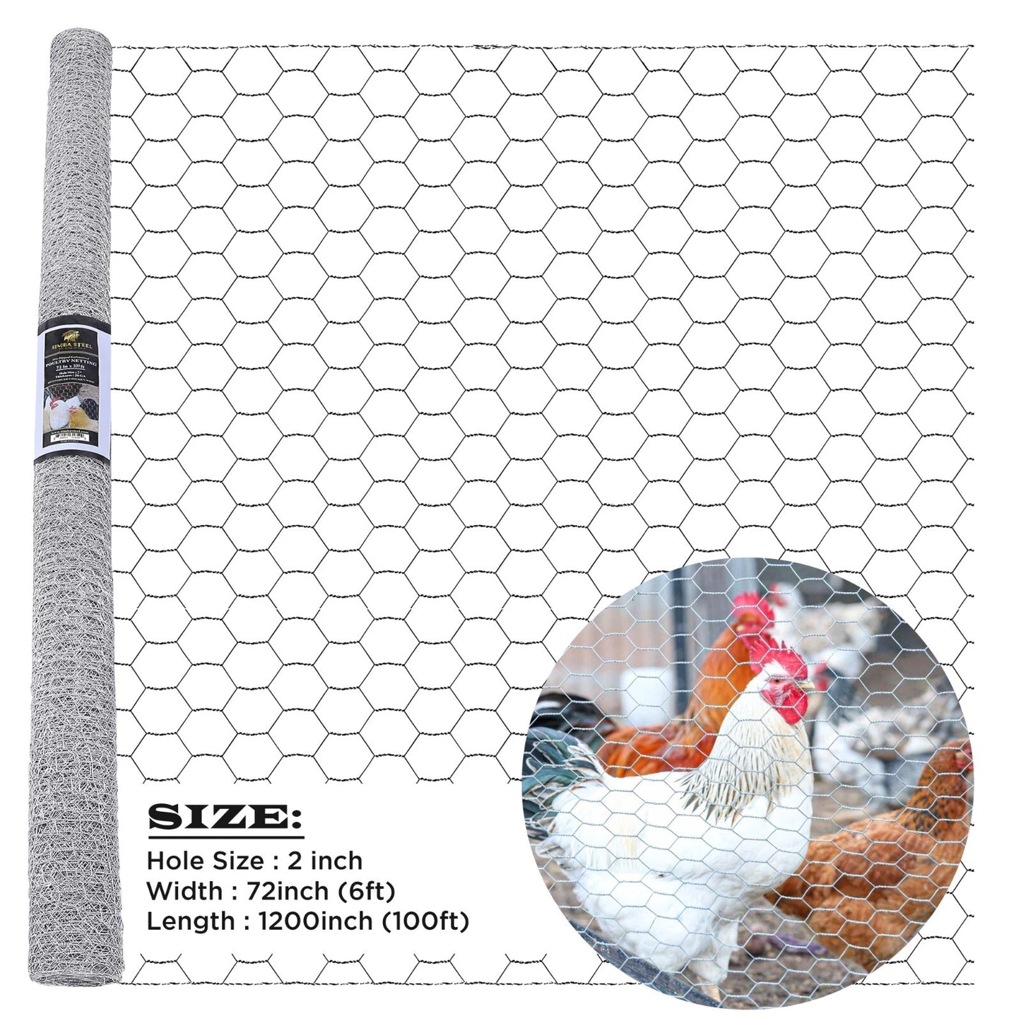Galvanized Poultry Net - Fencing Chicken Wire 2" Hole - Many Sizes Poultry Mesh