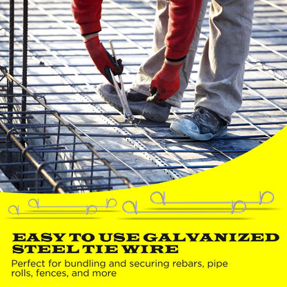 8 Inch x 1,000pc GALVANIZED Double Loop Rebar Wire Ties, 16 Gauge, SIMBASTEEL