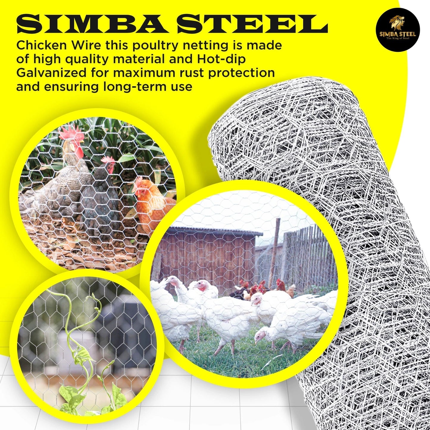 Galvanized Poultry Net - Fencing Chicken Wire 2" Hole - Many Sizes Poultry Mesh