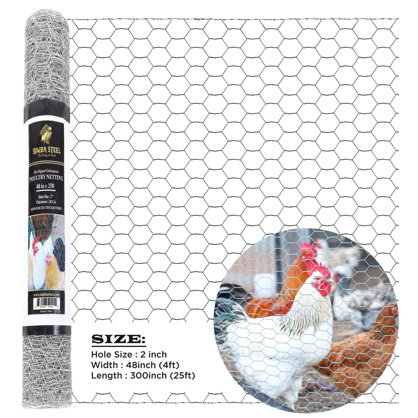 Galvanized Poultry Net - Fencing Chicken Wire 2" Hole - Many Sizes Poultry Mesh