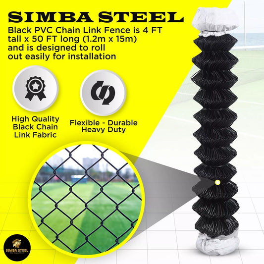 BLACK PVC Coated Galvanized Steel 4X50 ft Chain Link Fence Fabric 11.5 GA SIMBA