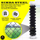 BLACK PVC Coated Galvanized Steel 4X50 ft Chain Link Fence Fabric 11.5 GA SIMBA