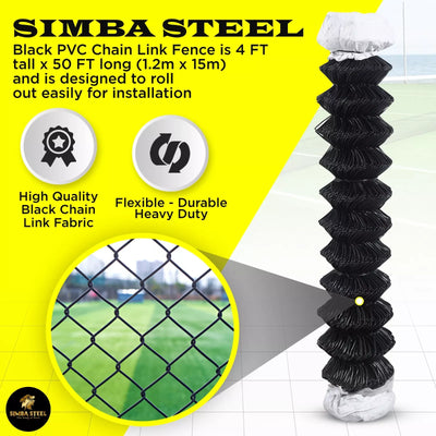 BLACK PVC Coated Galvanized Steel 4X50 ft Chain Link Fence Fabric 11.5 GA SIMBA