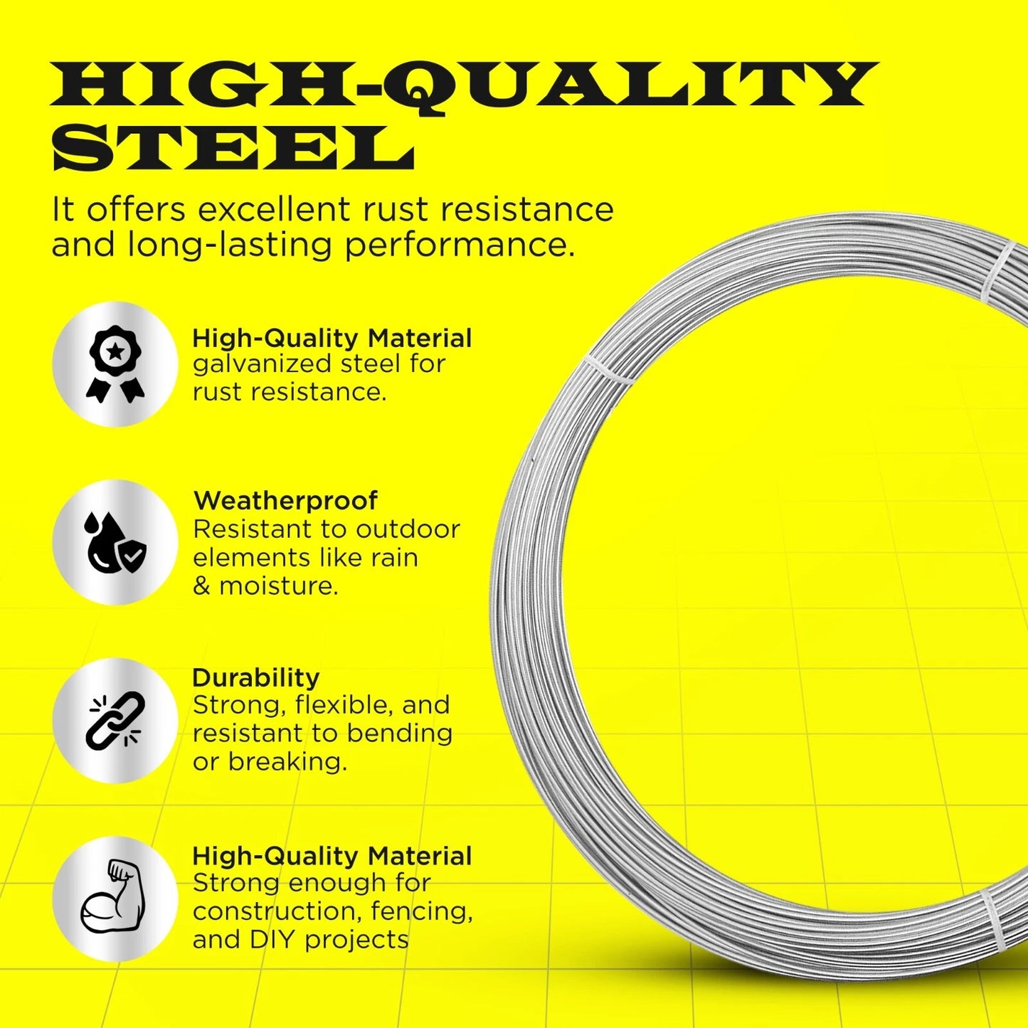 Galvanized Solid Wire 9GAx50,  14GAx100,  16GAx200, Silver. DIY - Multi-purpose.