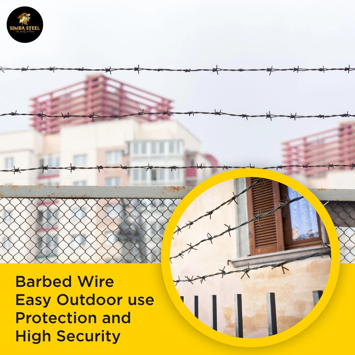 25 FT Roll Barbed Wire 16 Ga STRONG | 4-Point | 5" Spacing | Free Gloves | SIMBA STEEL