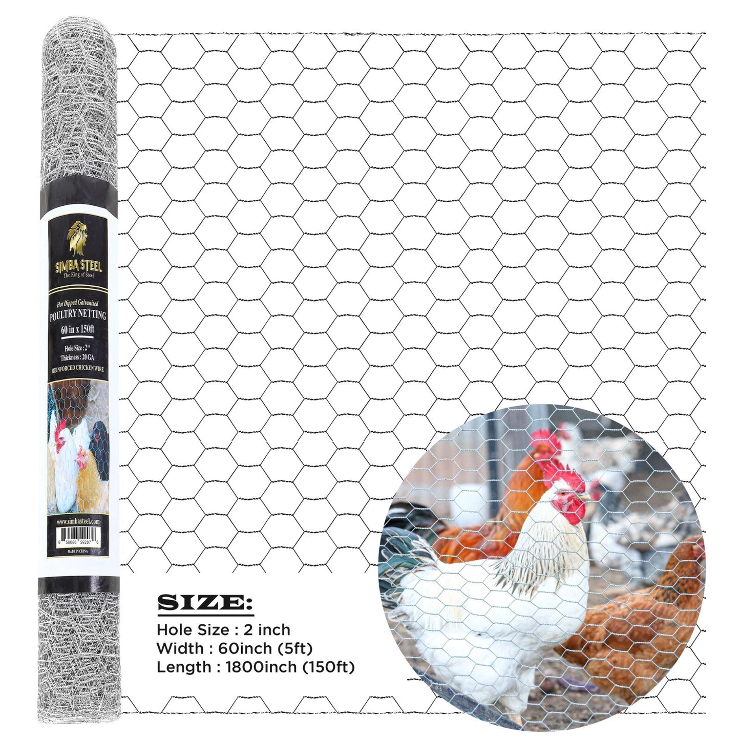 Galvanized Poultry Net - Fencing Chicken Wire 2" Hole - Many Sizes Poultry Mesh
