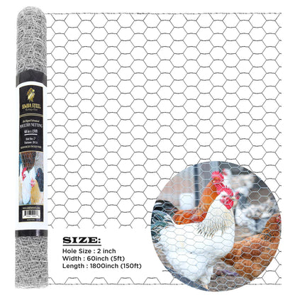 Galvanized Poultry Net - Fencing Chicken Wire 2" Hole - Many Sizes Poultry Mesh