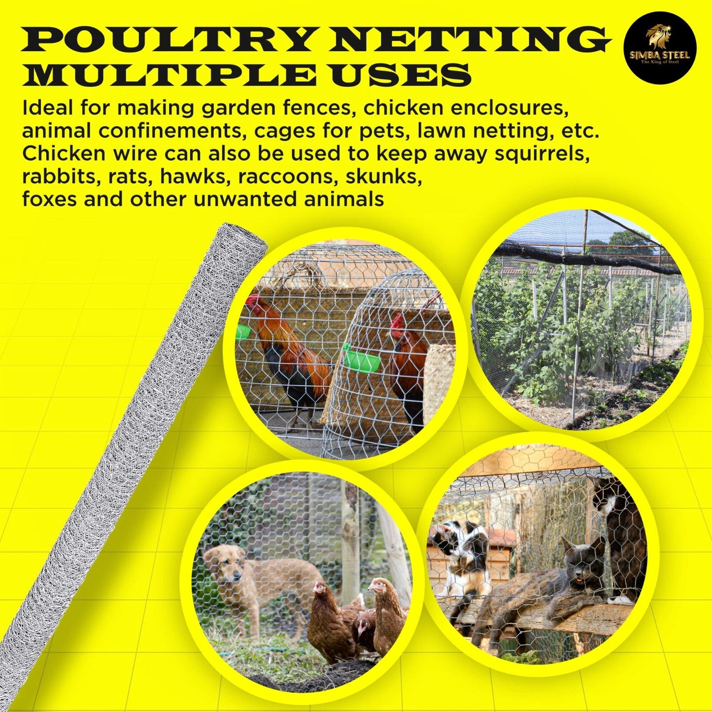 Chicken Wire 1" Hole - 12" - 72" Poultry Mesh Galvanized Poultry Net - Fencing