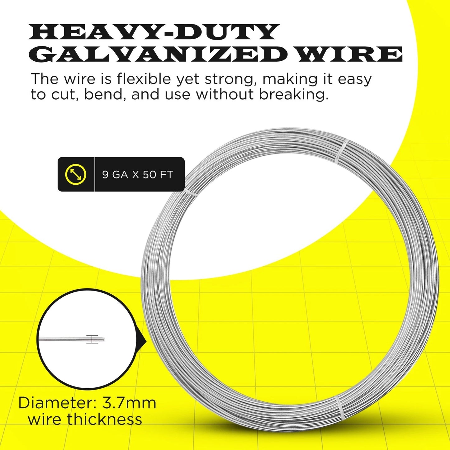Galvanized Solid Wire 9GAx50,  14GAx100,  16GAx200, Silver. DIY - Multi-purpose.