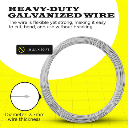 Galvanized Solid Wire 9GAx50,  14GAx100,  16GAx200, Silver. DIY - Multi-purpose.