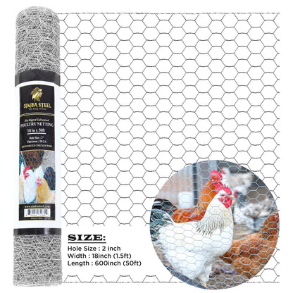 Galvanized Poultry Net - Fencing Chicken Wire 2" Hole - Many Sizes Poultry Mesh