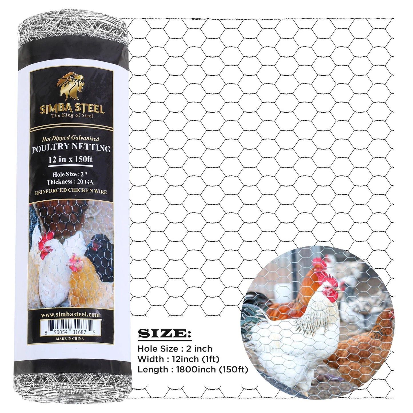 Galvanized Poultry Net - Fencing Chicken Wire 2" Hole - Many Sizes Poultry Mesh