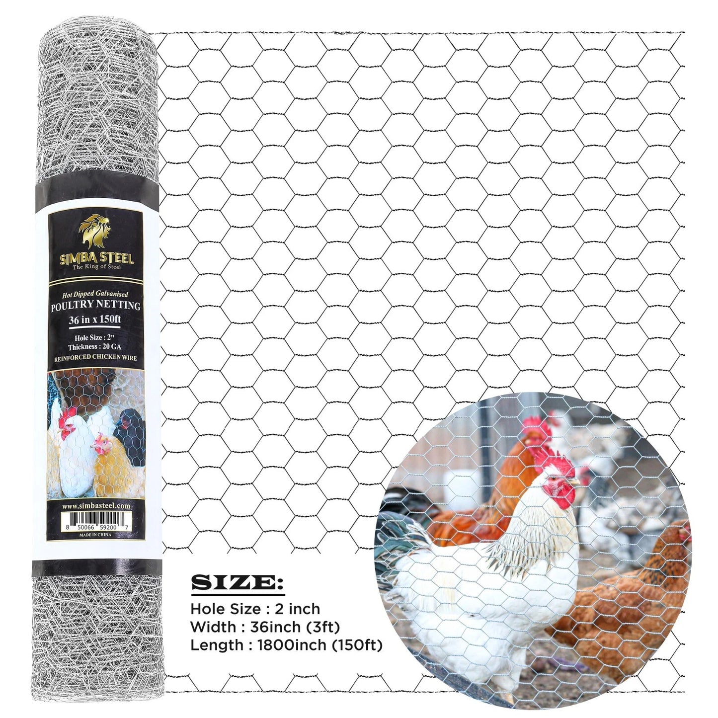 Galvanized Poultry Net - Fencing Chicken Wire 2" Hole - Many Sizes Poultry Mesh