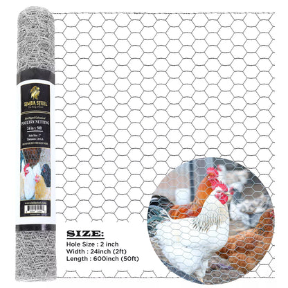 Galvanized Poultry Net - Fencing Chicken Wire 2" Hole - Many Sizes Poultry Mesh