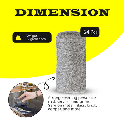 24 pcs Steel Wool Grade 0000 - Finest Grade for Furniture Cleaning, Mice Control