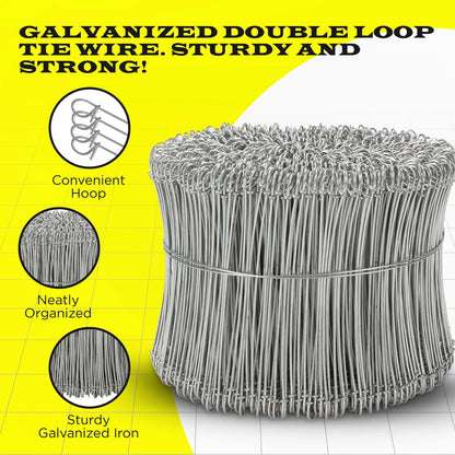 8 Inch x 1,000pc GALVANIZED Double Loop Rebar Wire Ties, 16 Gauge, SIMBASTEEL