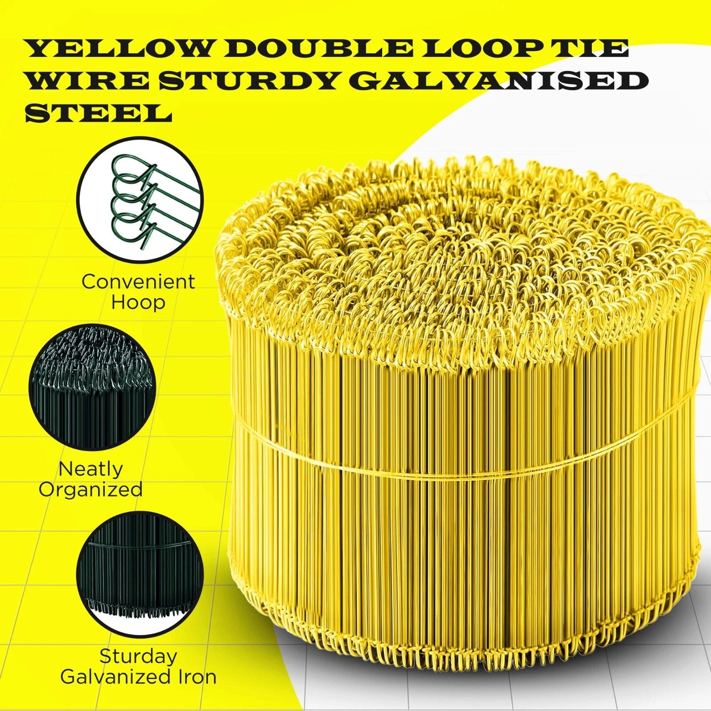 6 Inch x 1000pc YELLOW PVC COATED Double Loop Rebar Wire Tie, 16 Gage SIMBASTEEL