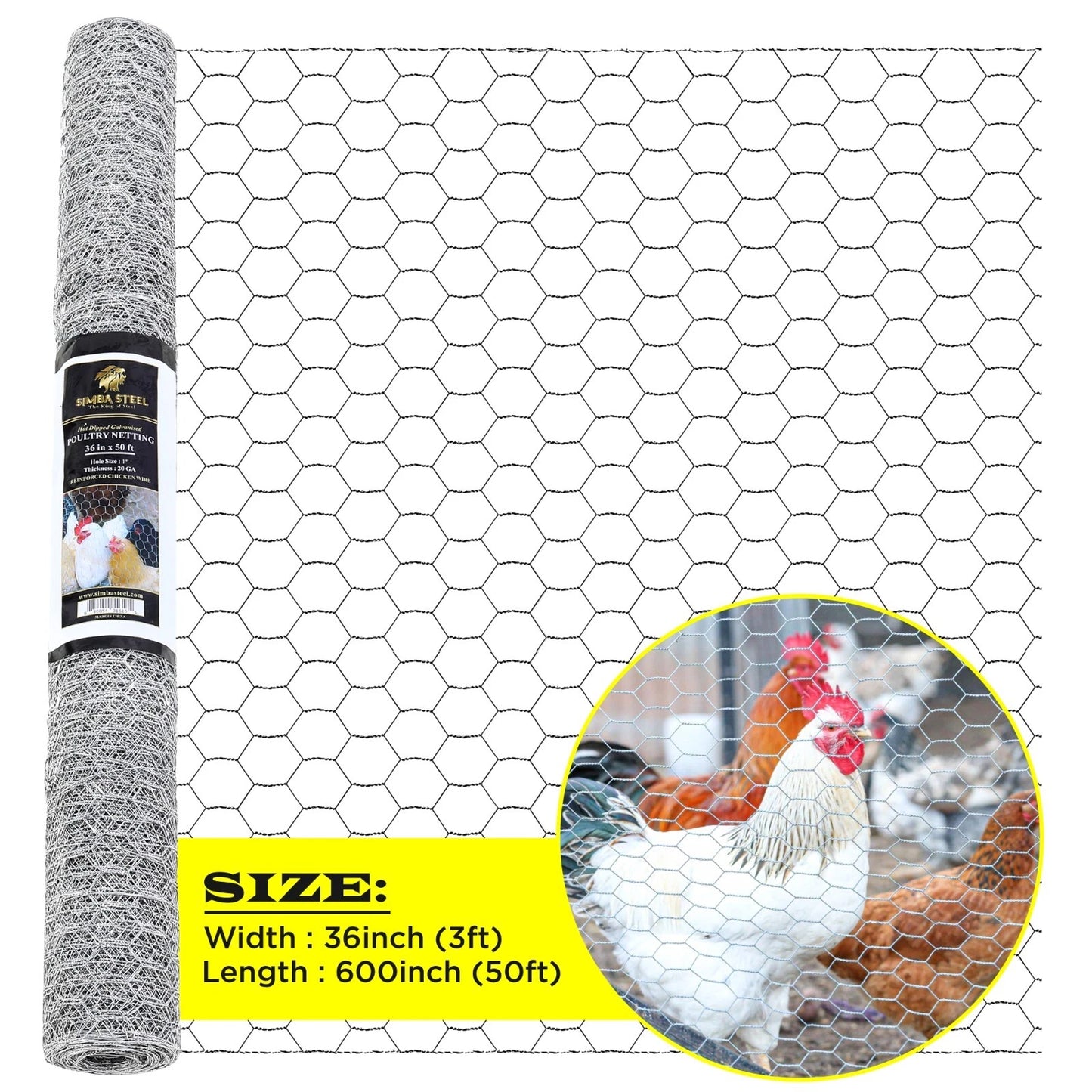 Chicken Wire 1" Hole - 12" - 72" Poultry Mesh Galvanized Poultry Net - Fencing