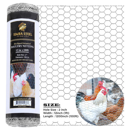Galvanized Poultry Net - Fencing Chicken Wire 2" Hole - Many Sizes Poultry Mesh