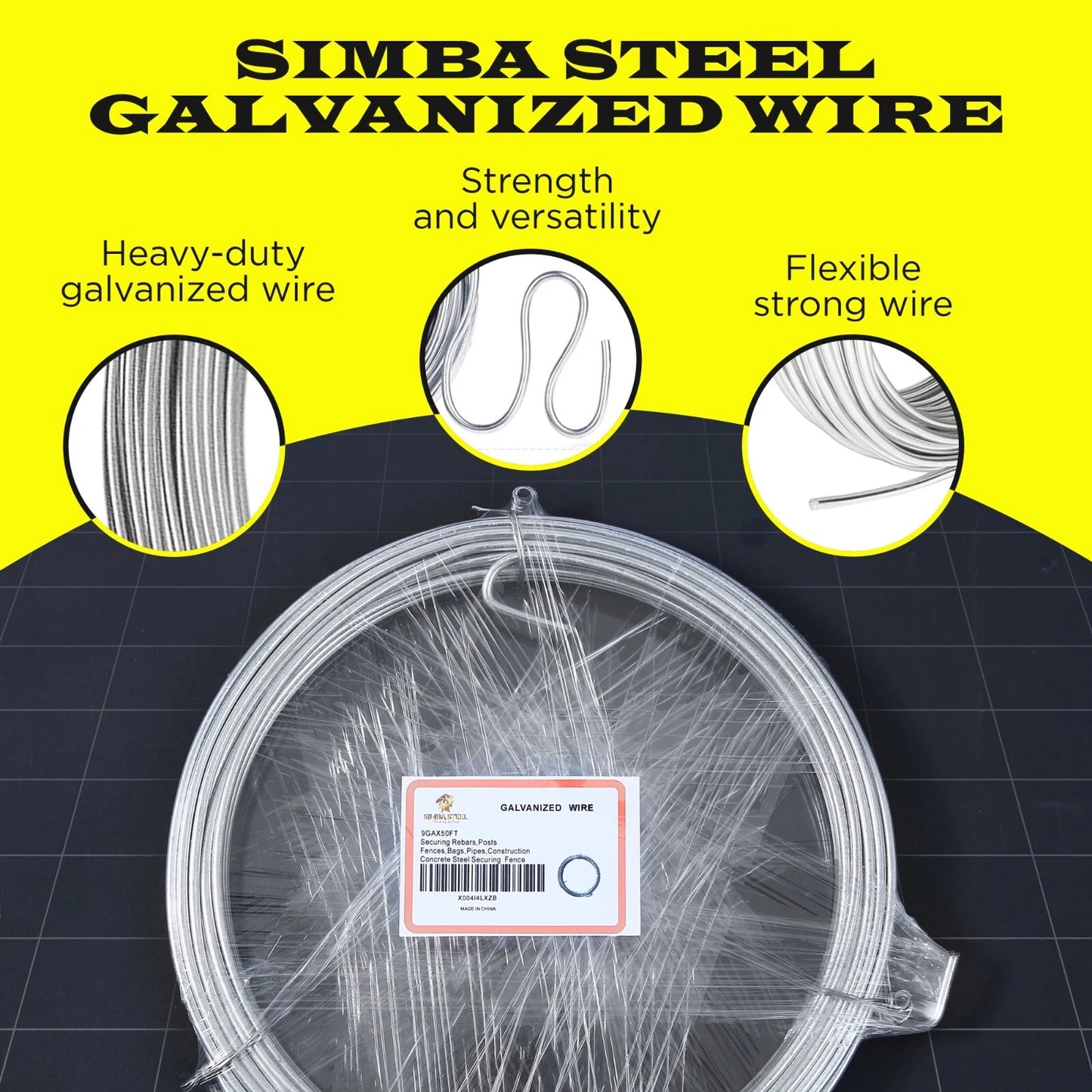 Galvanized Solid Wire 9GAx50,  14GAx100,  16GAx200, Silver. DIY - Multi-purpose.