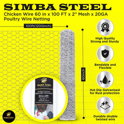 Galvanized Poultry Net - Fencing Chicken Wire 2" Hole - Many Sizes Poultry Mesh
