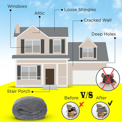 2 Pack Steel Wool 3 x 10FT each + Scissor + Gloves, Mice Control, Keep Home Safe