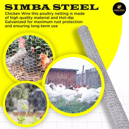 Chicken Wire 1" Hole - 12" - 72" Poultry Mesh Galvanized Poultry Net - Fencing