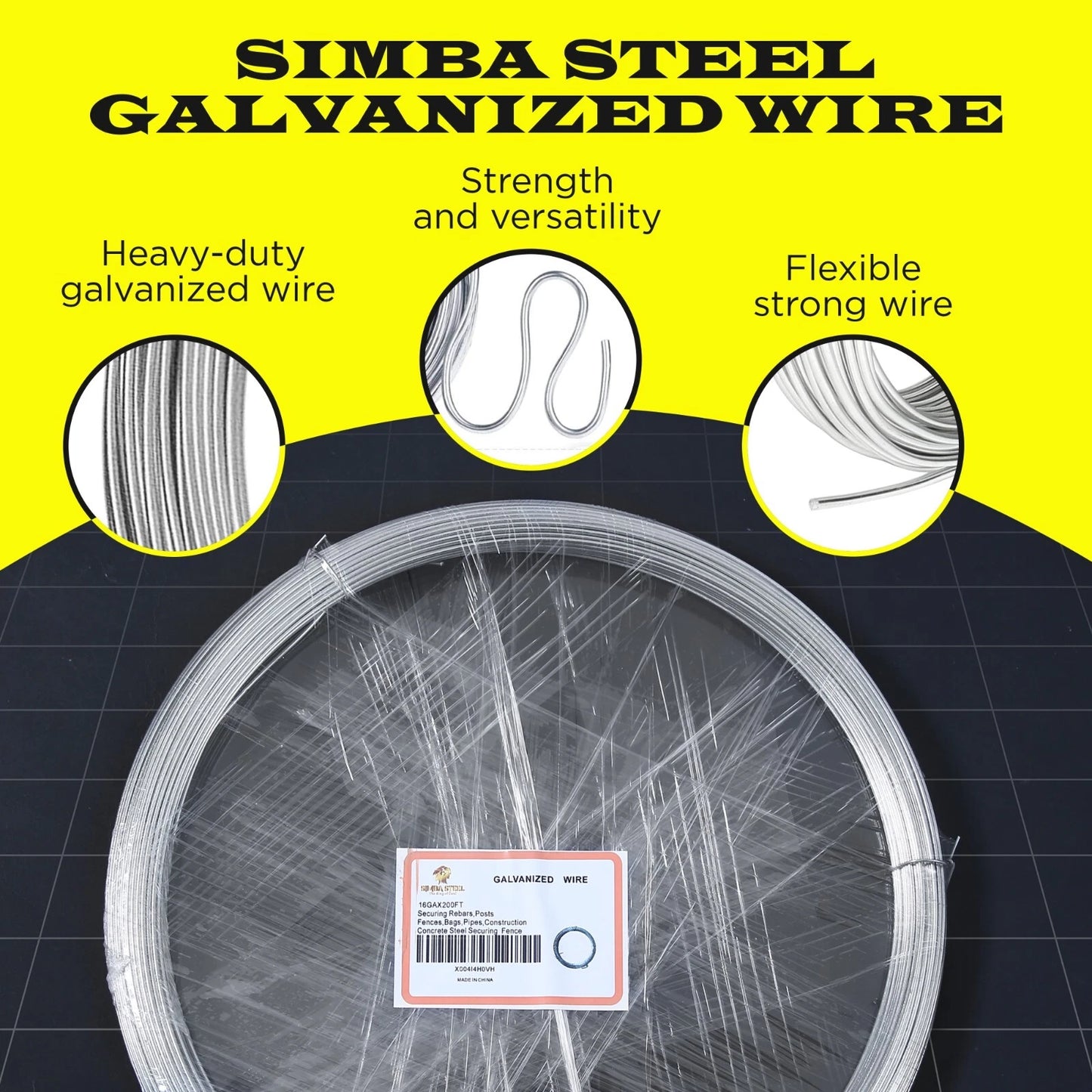 Galvanized Solid Wire 9GAx50,  14GAx100,  16GAx200, Silver. DIY - Multi-purpose.