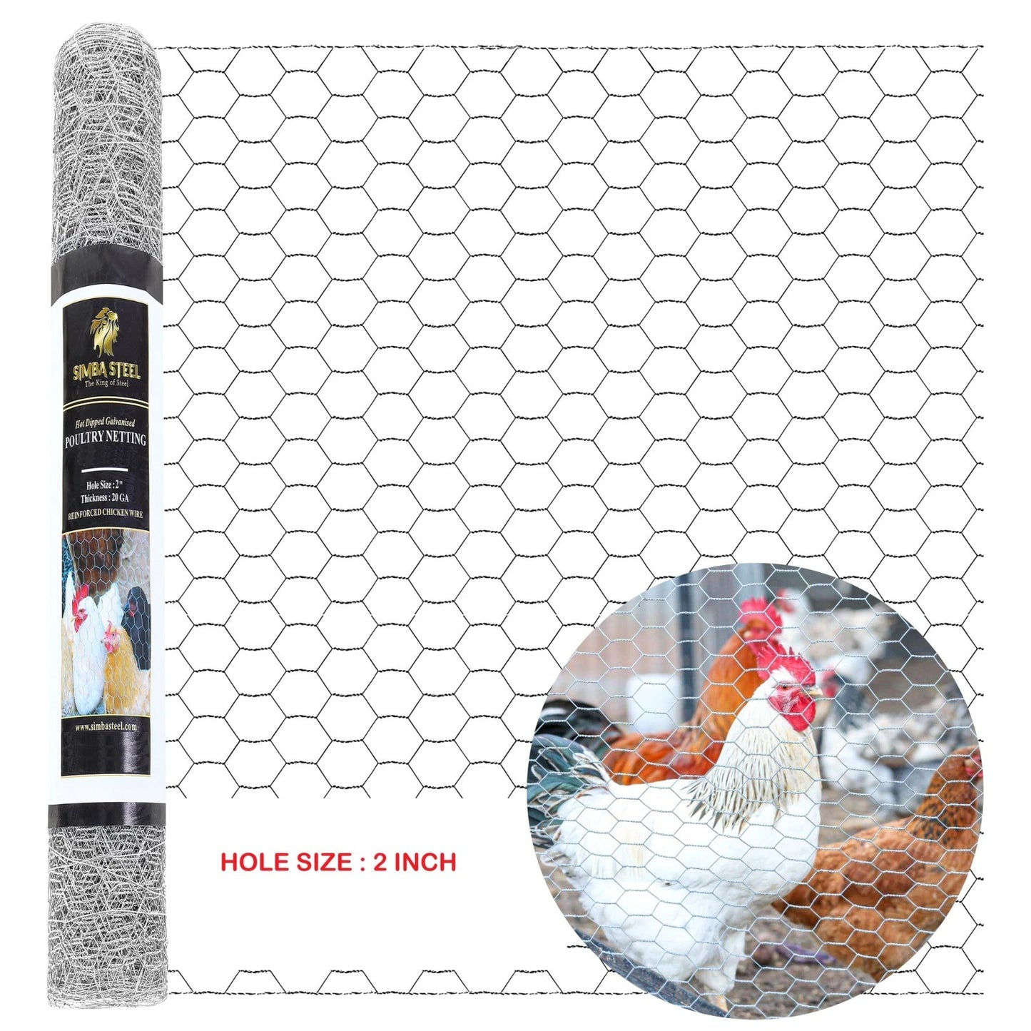Galvanized Poultry Net - Fencing Chicken Wire 2" Hole - Many Sizes Poultry Mesh