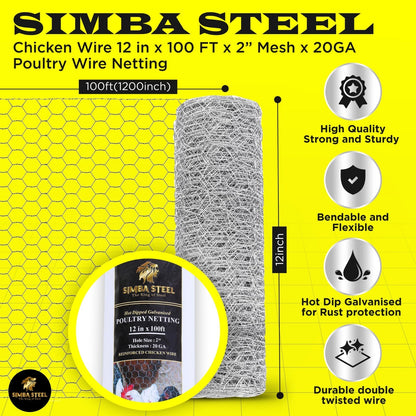 Galvanized Poultry Net - Fencing Chicken Wire 2" Hole - Many Sizes Poultry Mesh