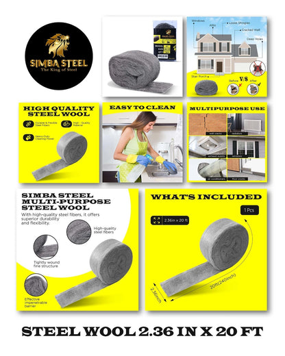 20FT Steel Wool Grade # 1 - Coarse Mice Control, Protect Home, Vents, Gap Filler